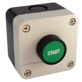 Кнопочный пост RUICHI GB2-B103, (N/O) - запуск электроустановки, IP40/IP65, 10 А, 68х68 мм, открытой установки, черный/серый, кнопка зелёная "START"